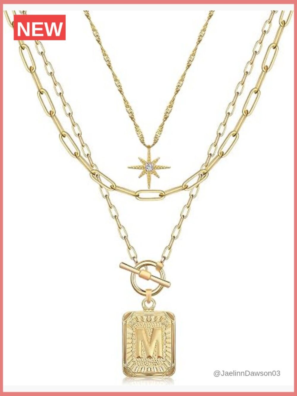 Layered Initial Necklace Set | 14K Gold Plated Brass | Star Choker | Pendant